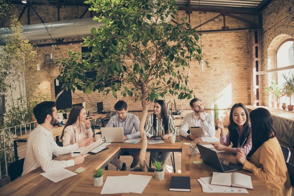 happy coworkers in a coworking space